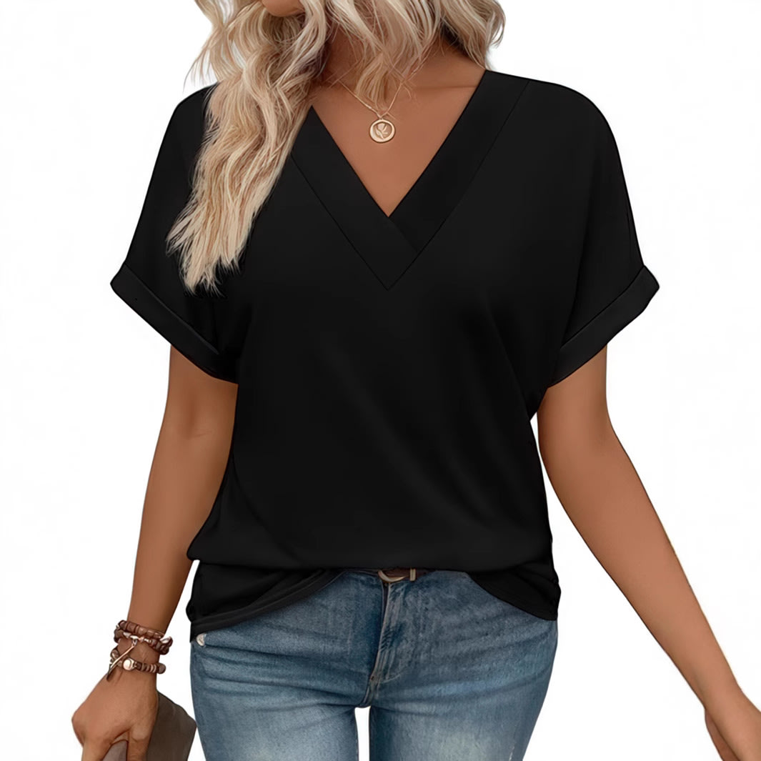 Women's V-neck Loose Short Sleeve T-shirt Top view 6