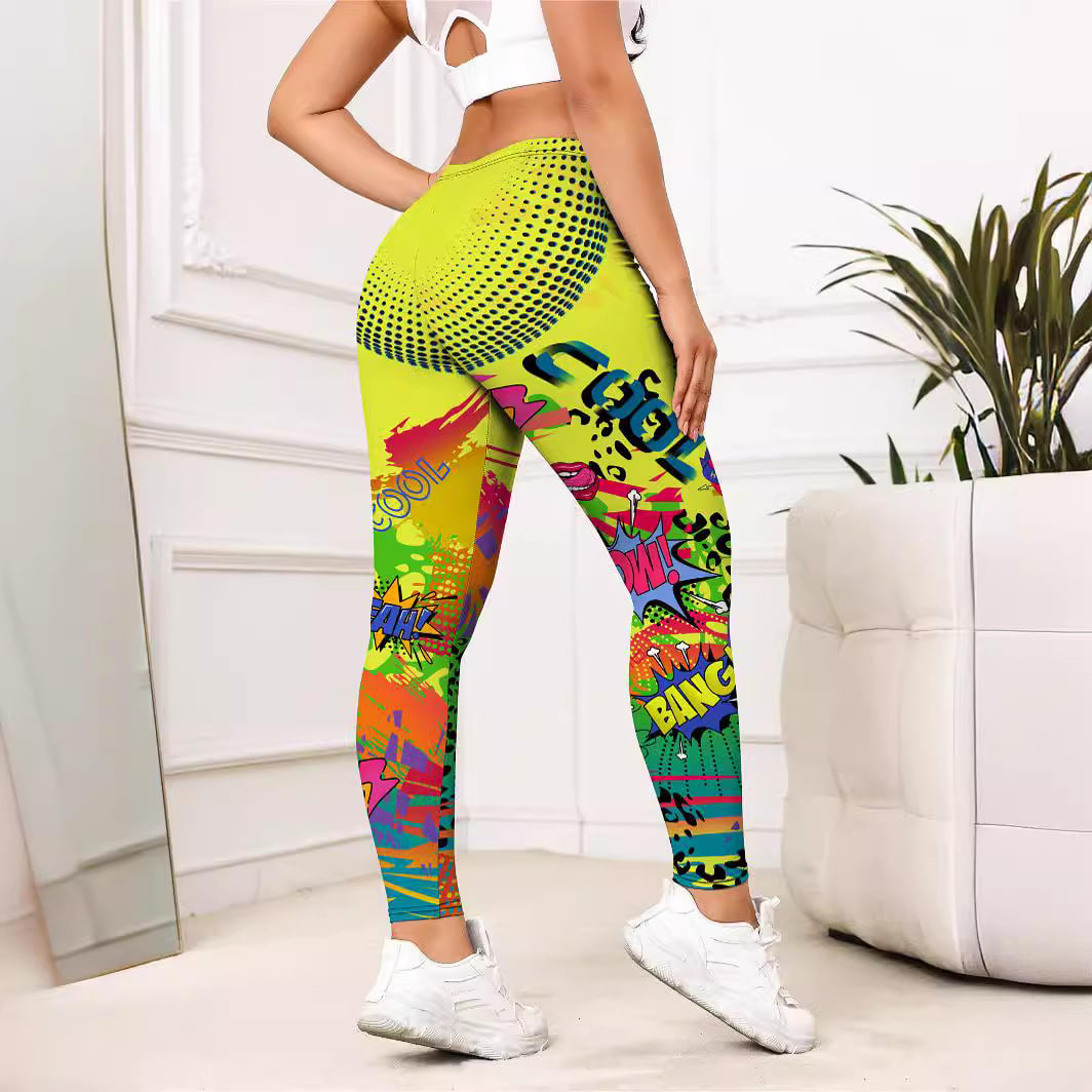 Yellow Cartoon Printed Sports Slim-fitting Leggings view 6