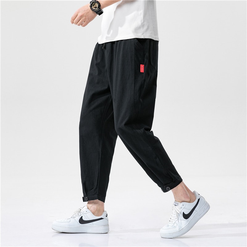 Men's Straight Casual Loose Cotton And Linen Cropped Pants view 5
