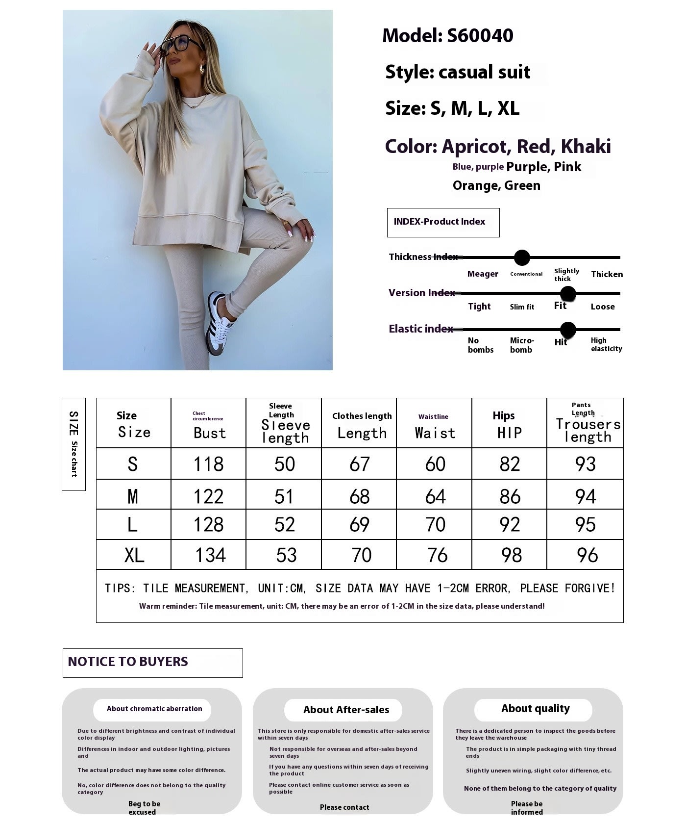 Sweater Suit Women's Casual Loose Long Sleeve Crew Neck Split Top Tight Trousers view 46