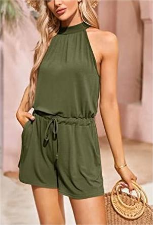 Women's Waist-controlled Lace-up Halter Loose Printed Jumpsuit view 4