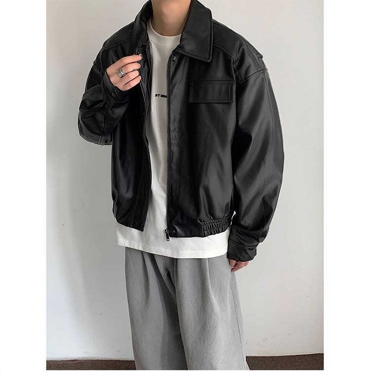 Vintage Motorcycle Leather Coat Men's Autumn view 7