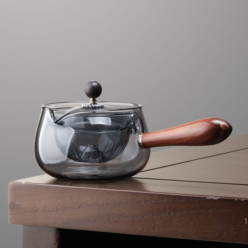 Semi-automatic Rotary Heat-resistant Glass Teapot Lazy Tea Making With Infuser And Wooden Handle Office Home Accessories Kitchen Gadgets view 6