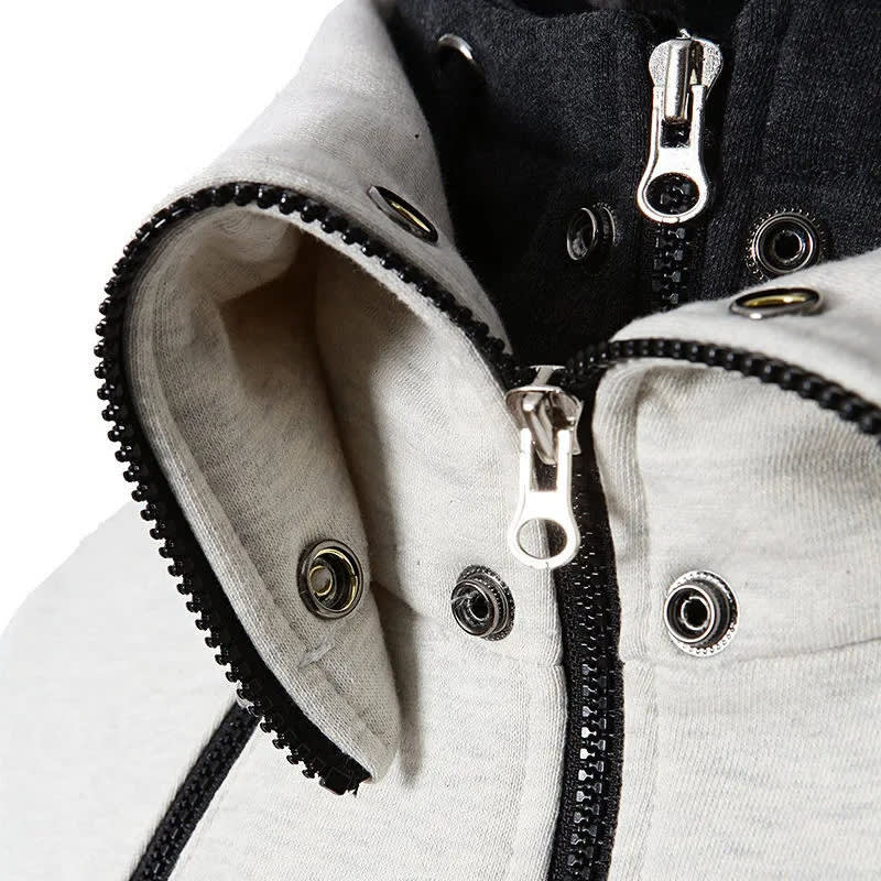 Men's Zip UP Hooded Jacket Fake Two Piece Sports Cardigan Casual Slim Sweatshirt Jacket view 2