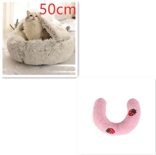 2 In 1 Dog And Cat Bed Pet Winter Bed Round Plush Warm Bed House Soft Long Plush Pets Bed Pet Products view 6