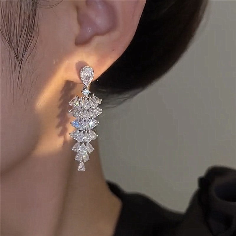 Sparkling Zircon Christmas Tree Drop Earrings For Women Trendy Xmas Tree Plant Dangle Earrings New Year Festival Party Jewelry view 2