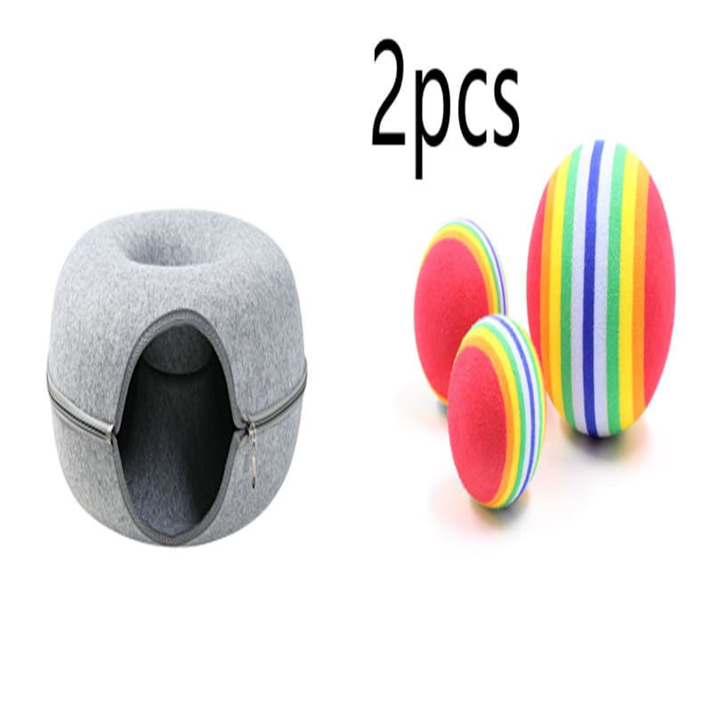 Four Seasons Available Cat Nest Round Woolen Felt Pet Dual-use Cat Nest Tunnel Interactive Training Toy Grey Felt Cat Nest view 6