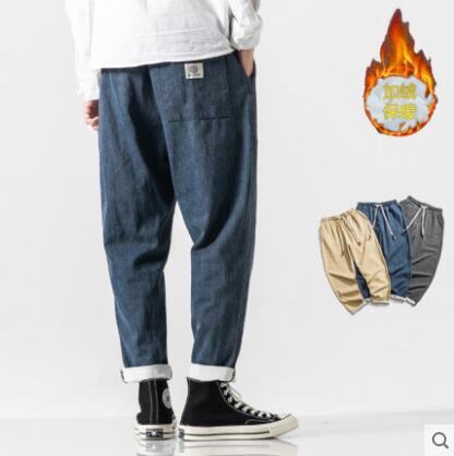 Japanese-style Retro Fleece Padded Jeans Male Plus Size view 6