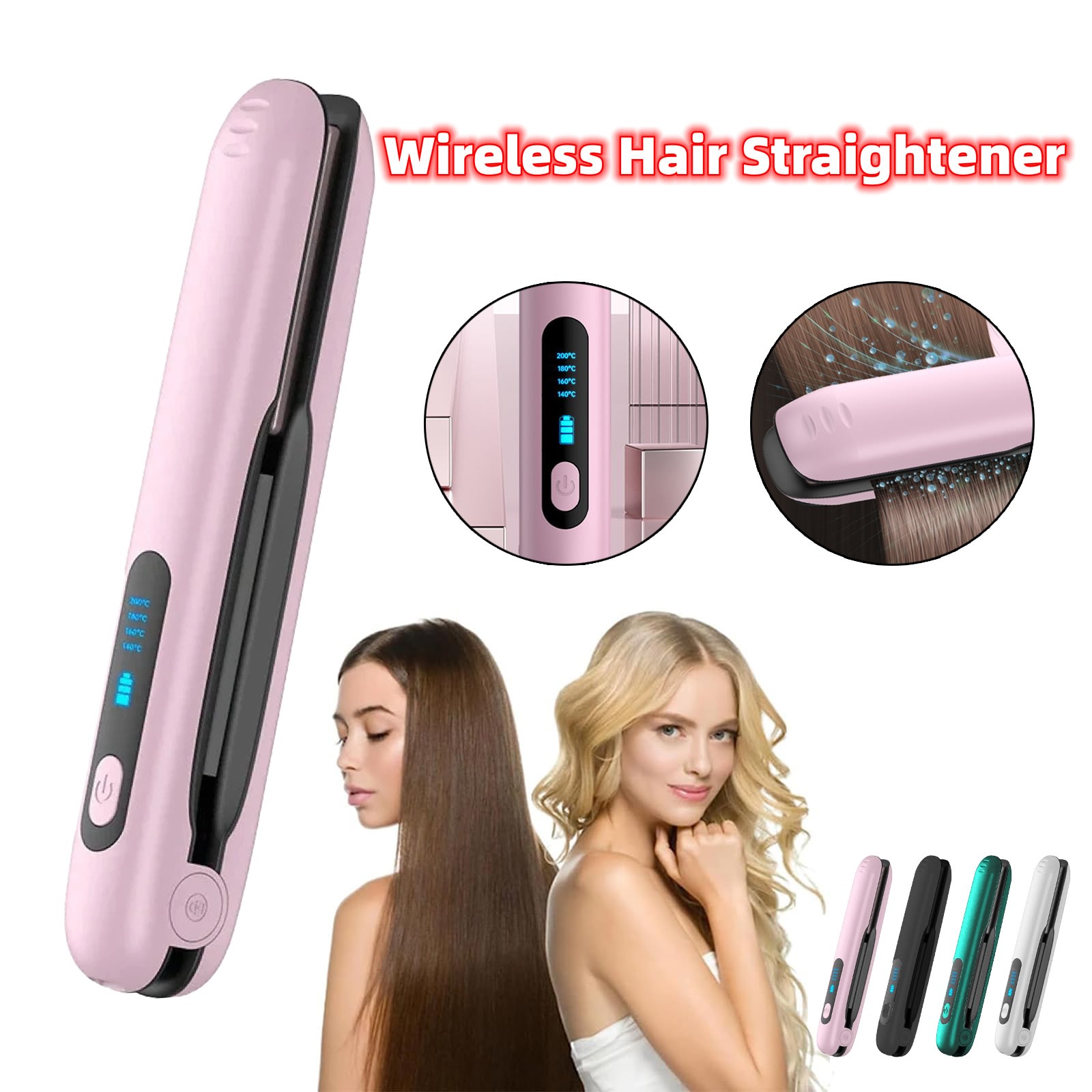 Wireless Hair Straightener Flat Iron Mini 2 IN 1 Roller USB 5000mAh Max 200 Degree Portable Cordless Curler 4 Levels Dry And Wet Uses view 1