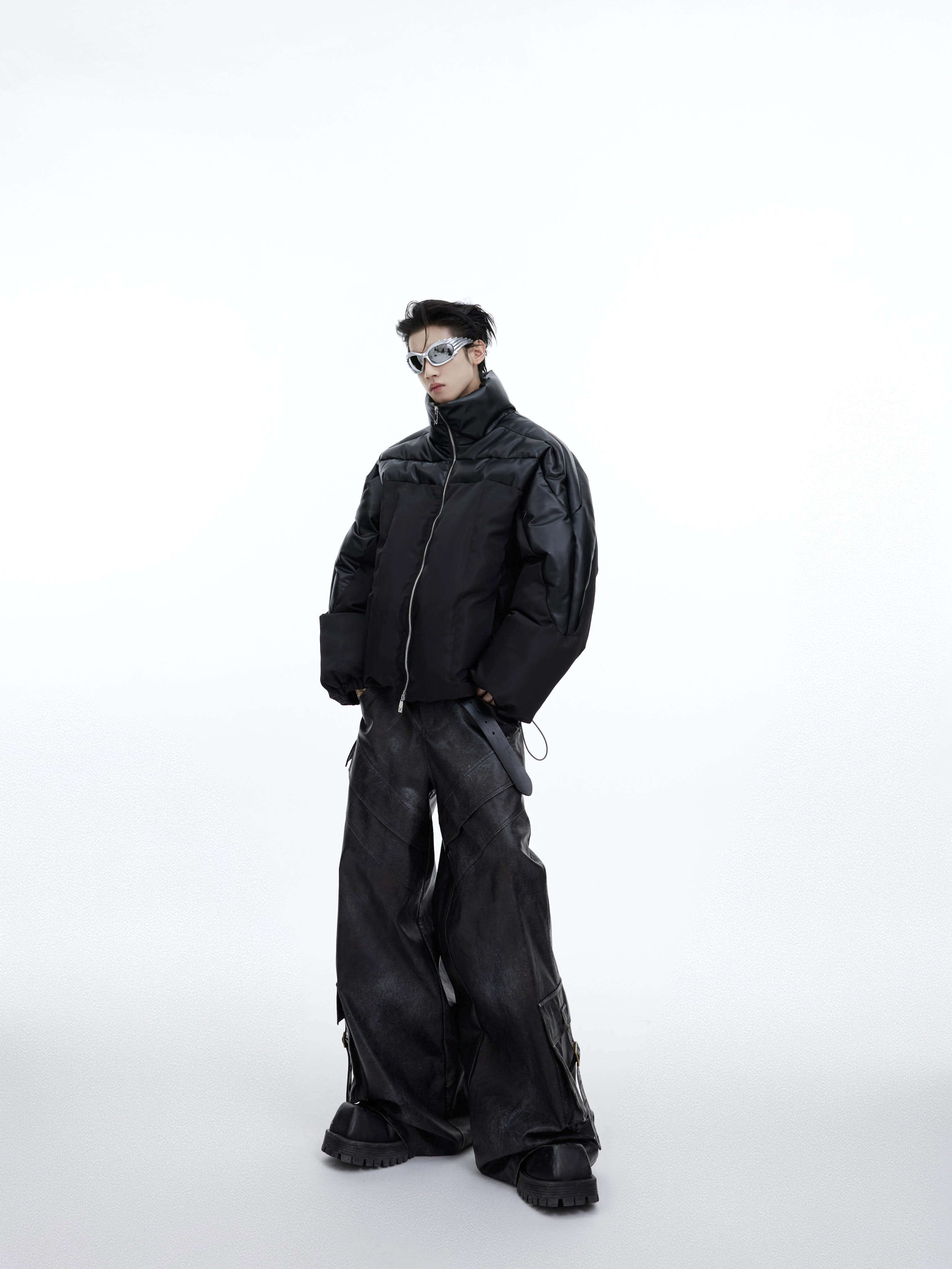 Flowing Light Thickened Three-dimensional Splicing Design Cotton Jacket view 6