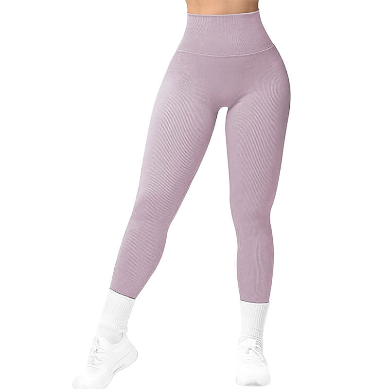 High Waist Seamless Leggings Threaded Knitted Fitness Pants Solid Women's Slimming Sports Yoga Pants Elastic Running Sport Leggings view 3