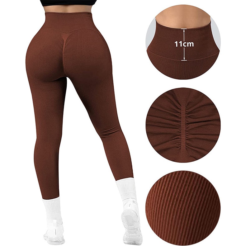 High Waist Seamless Leggings Threaded Knitted Fitness Pants Solid Women's Slimming Sports Yoga Pants Elastic Running Sport Leggings view 7