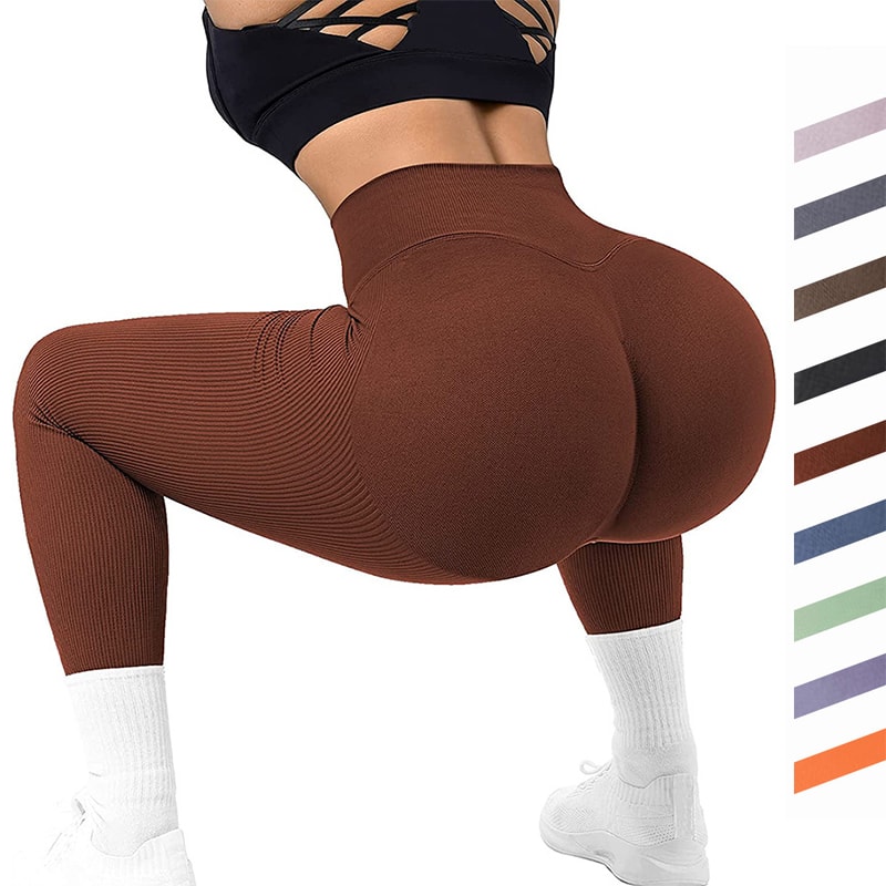 High Waist Seamless Leggings Threaded Knitted Fitness Pants Solid Women's Slimming Sports Yoga Pants Elastic Running Sport Leggings view 5