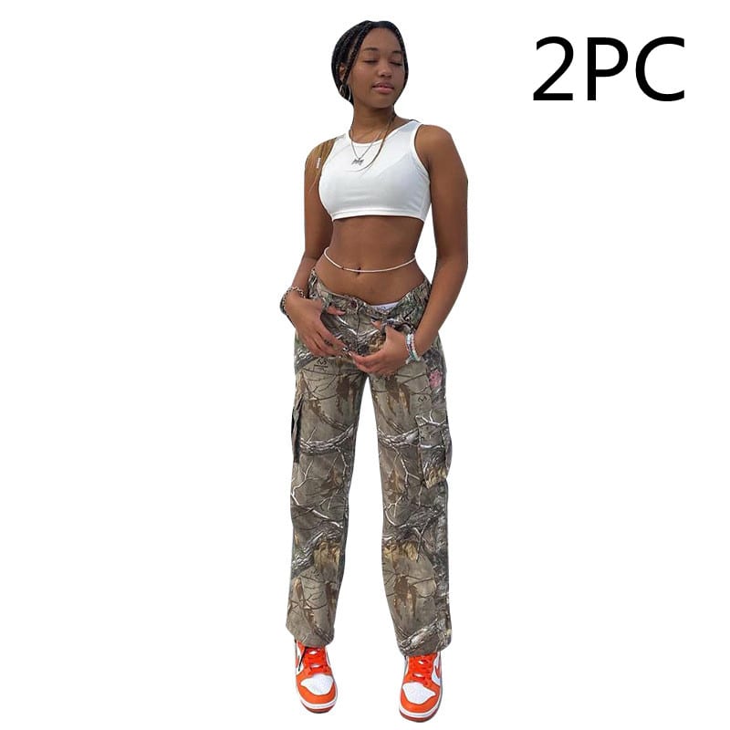 New Fashion Leaf Print Tooling Straight Loose Trousers view 7