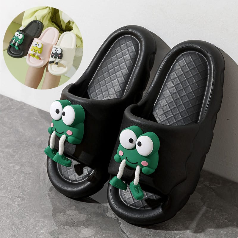 New Cartoon Frog Slippers Indoor Soft Soled Non-slip Floor Bathing Slipper For Women House Shoes Summer Couple Slippers view 3