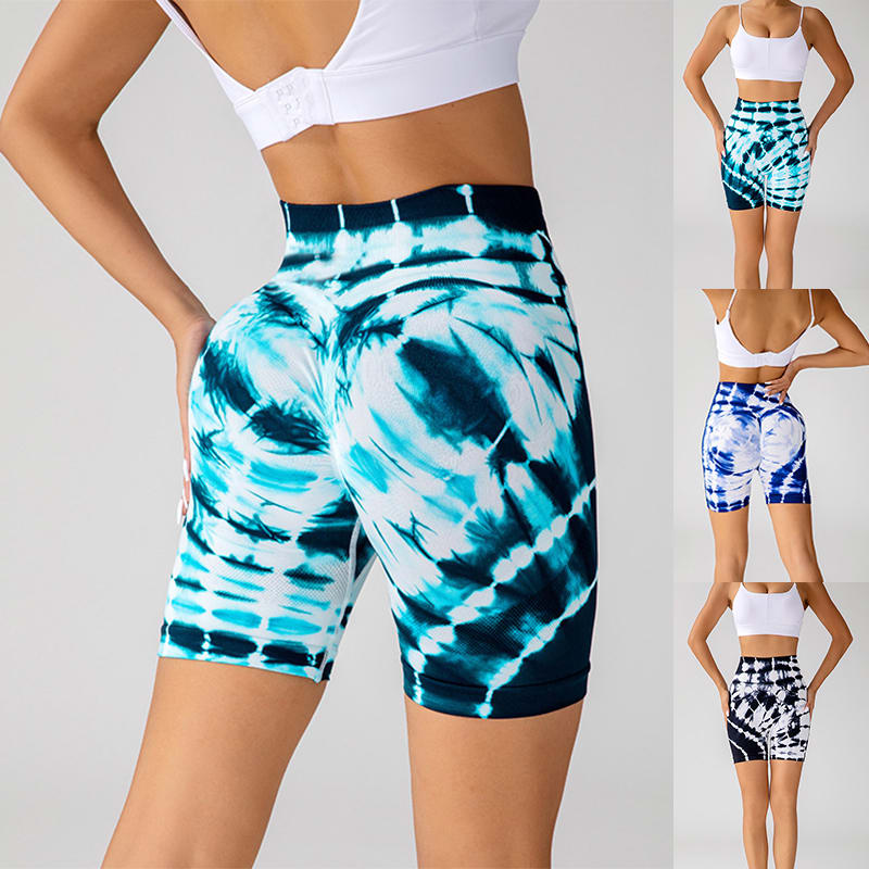 Tie-dye Printed Yoga Shorts Fashion Seamless High-waisted Hip-lifting Pant Sports Running Fitness Pants For Womens Clothing view 8
