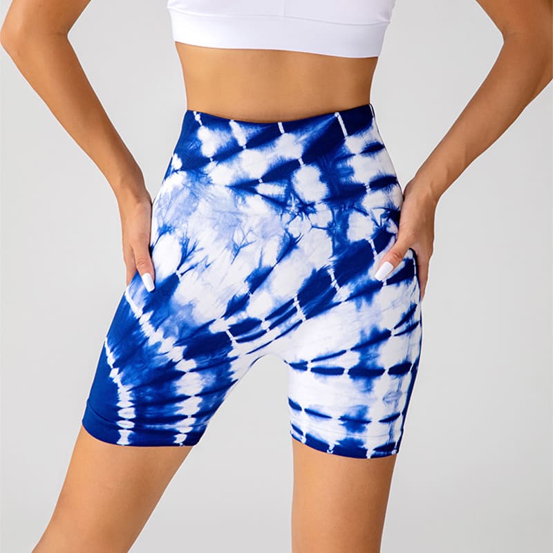 Tie-dye Printed Yoga Shorts Fashion Seamless High-waisted Hip-lifting Pant Sports Running Fitness Pants For Womens Clothing view 3