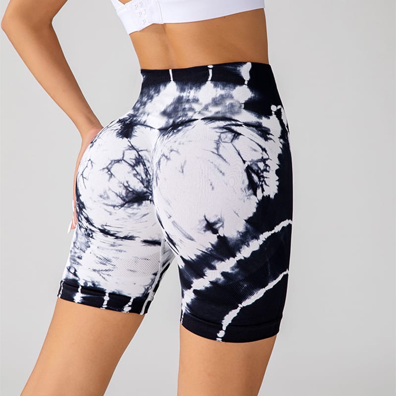 Tie-dye Printed Yoga Shorts Fashion Seamless High-waisted Hip-lifting Pant Sports Running Fitness Pants For Womens Clothing view 5
