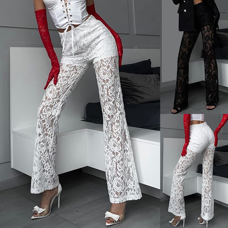 Ins Sexy Lace Straight Trousers Fashion Casual High Waist Pants Women's Clothing view 6