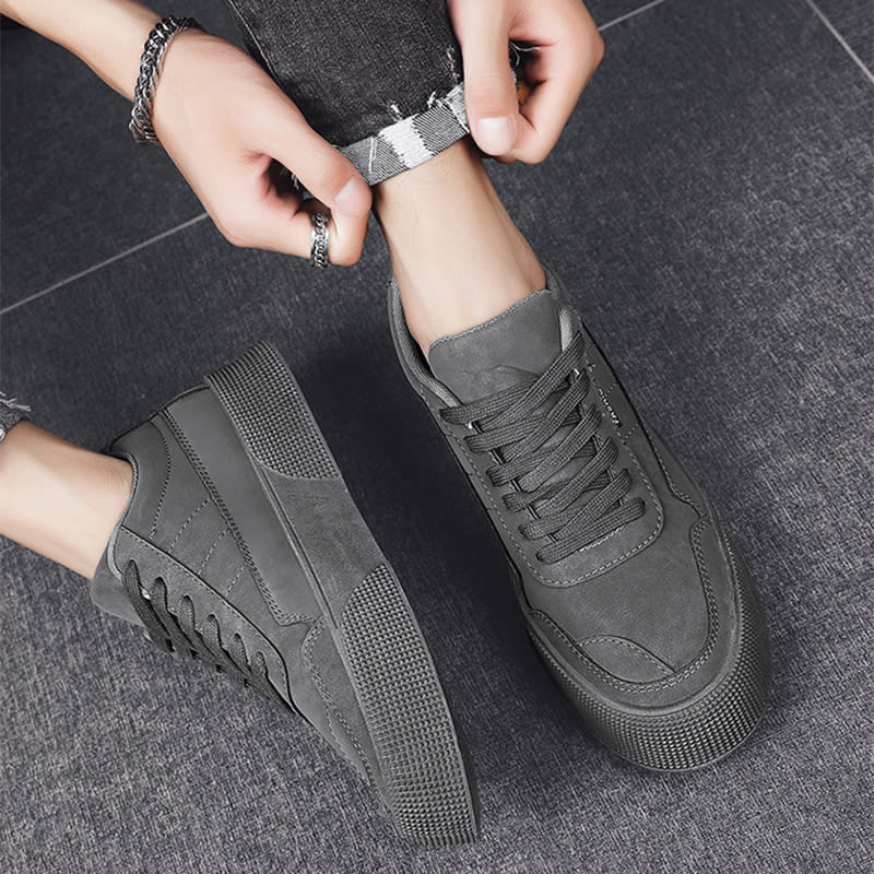 Casual Board Flat Shoes Men Breathable Thick-soled Lace-up Sneakers For Walking Running view 3