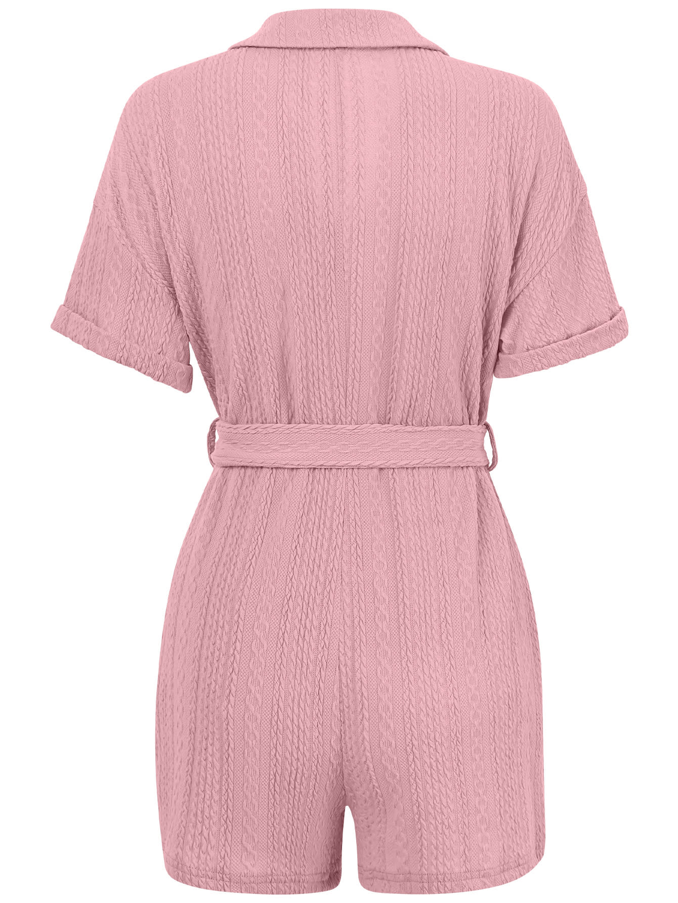 Women's Short-sleeved Shorts Jumpsuit Lace-up Turn-down Collar Solid Color Clothing Summer view 3