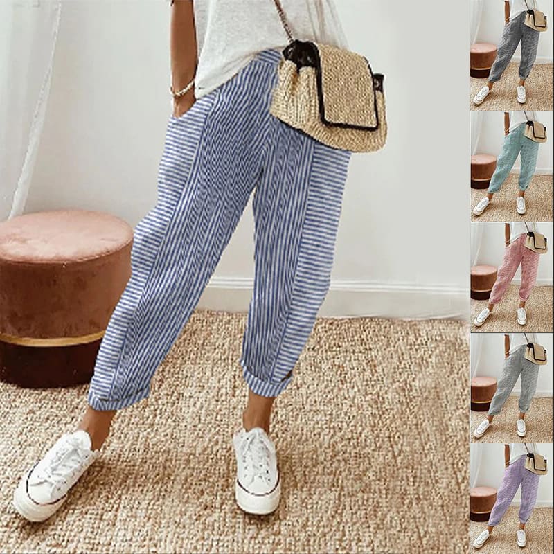 Women's Striped Print Trousers Summer Fashion Casual Loose Pants view 5