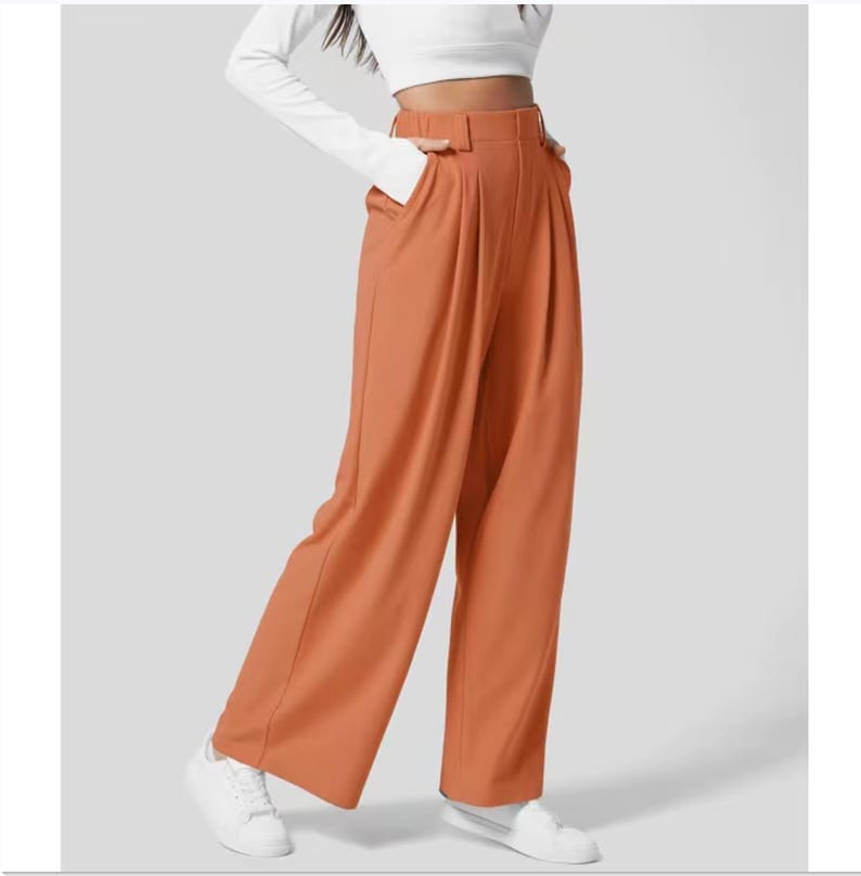 High Waist Straight Loose-fit Tappered Trousers Casual Simple view 13