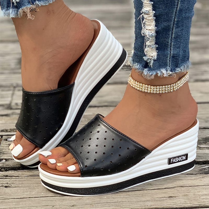 Fish Mouth Wedges Sandals Summer Fashion Hollow Design High Heels Slides Slippers Casual Beach Shoes For Women view 5