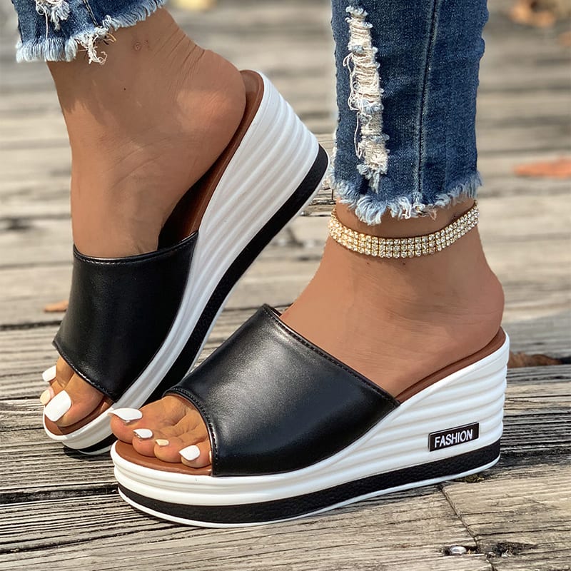 Fish Mouth Wedges Sandals Summer Fashion Hollow Design High Heels Slides Slippers Casual Beach Shoes For Women view 1