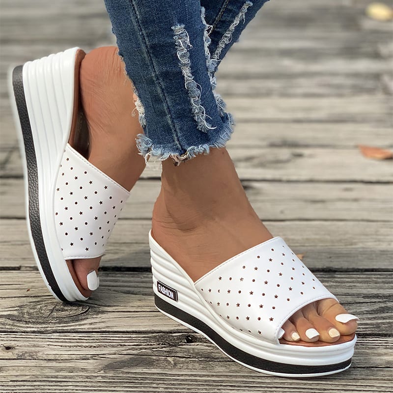 Fish Mouth Wedges Sandals Summer Fashion Hollow Design High Heels Slides Slippers Casual Beach Shoes For Women view 3