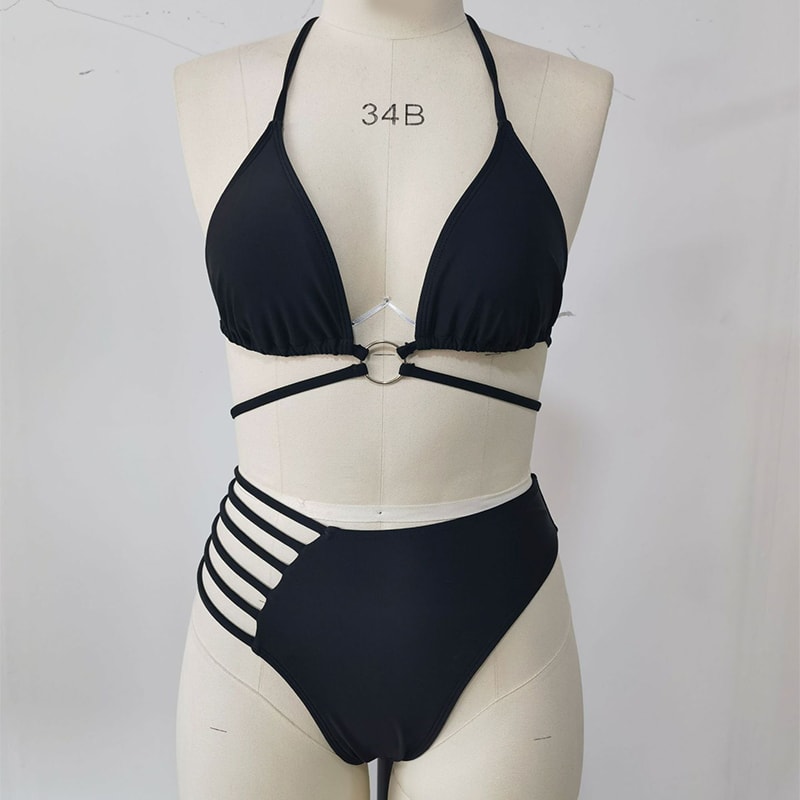 Two-piece Halter Neck Bikini Leopard Print Cutout Strap Swimsuit Set Summer Beach Womens Clothing view 7