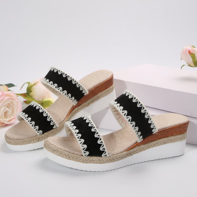 New Hemp Rope Woven Wedge Slippers Summer Ethnic Style Sandals Double Wide Strappy Shoes For Women view 5