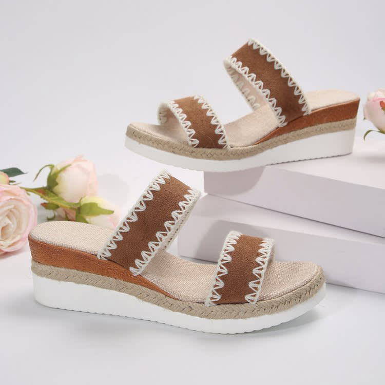 New Hemp Rope Woven Wedge Slippers Summer Ethnic Style Sandals Double Wide Strappy Shoes For Women view 4