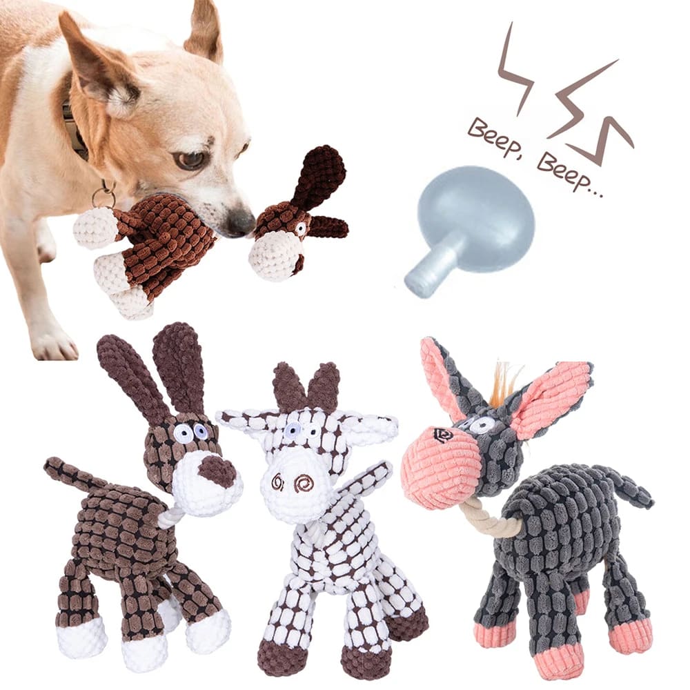 Pet Toy Donkey Shape Corduroy Chew Toy For Dogs Puppy Squeaker Squeaky Plush Bone Molar Dog Toy Pet Training Dog view 24