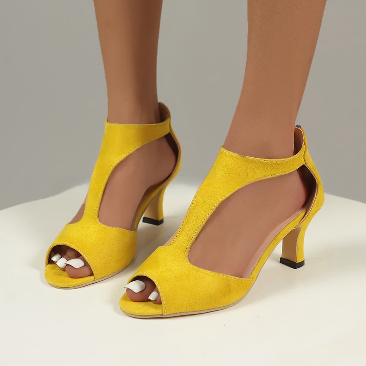 Women's High Heeled Fish Mouth Sandals with Zipper Closure - Summer Dressy Open Toe Footwear view 5