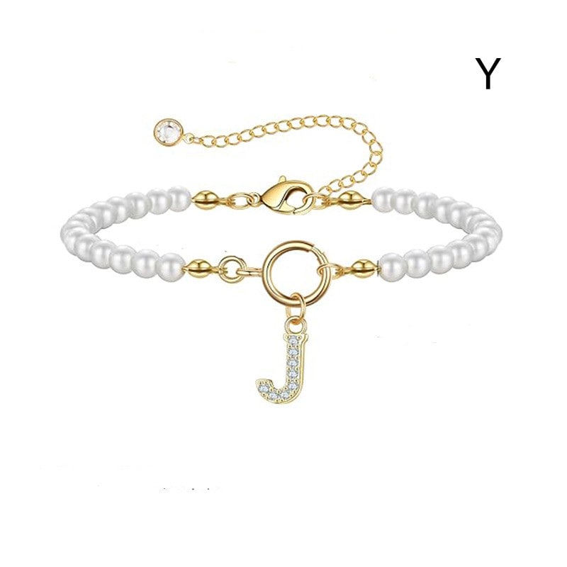 New Fashion Toggle Clasp Initial Bracelet Women A-Z Letter Pendant 6mm Pearl Bracelet For Women Jewelry Gift view 21
