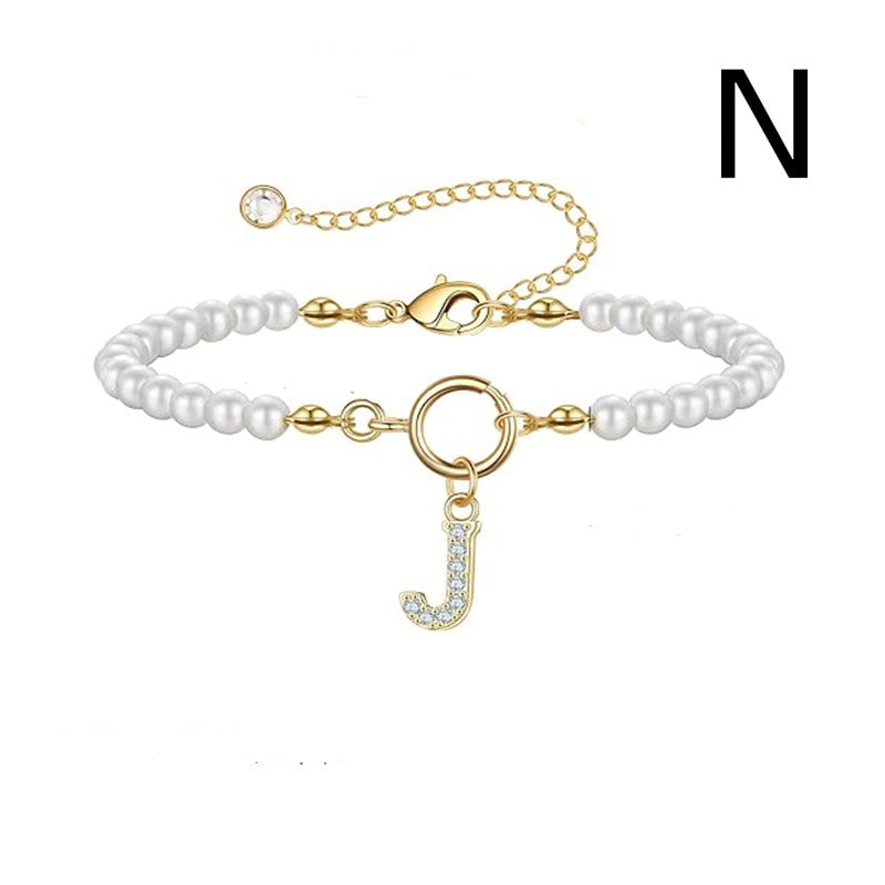 New Fashion Toggle Clasp Initial Bracelet Women A-Z Letter Pendant 6mm Pearl Bracelet For Women Jewelry Gift view 37