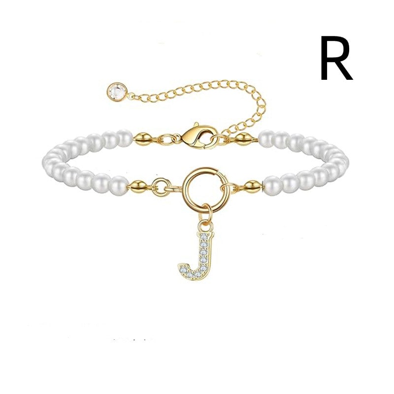 New Fashion Toggle Clasp Initial Bracelet Women A-Z Letter Pendant 6mm Pearl Bracelet For Women Jewelry Gift view 46
