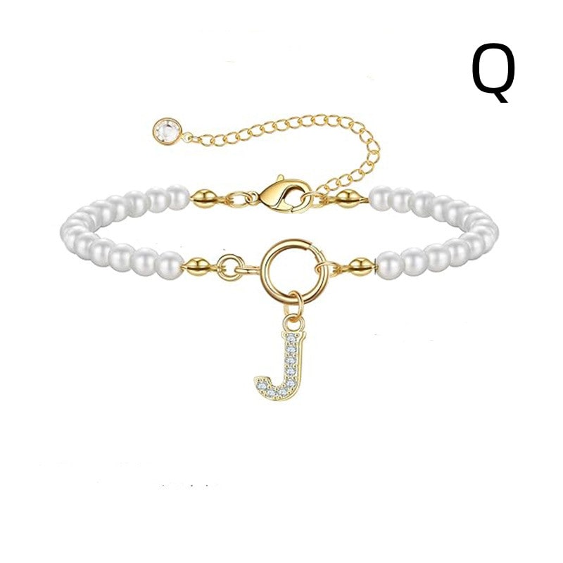 New Fashion Toggle Clasp Initial Bracelet Women A-Z Letter Pendant 6mm Pearl Bracelet For Women Jewelry Gift view 9