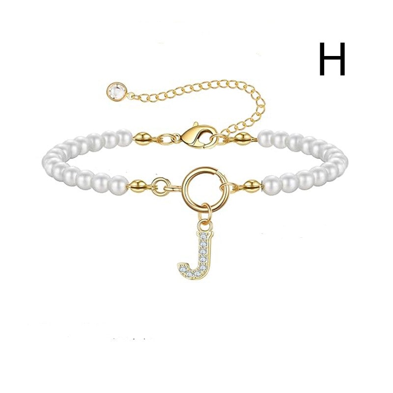 New Fashion Toggle Clasp Initial Bracelet Women A-Z Letter Pendant 6mm Pearl Bracelet For Women Jewelry Gift view 38