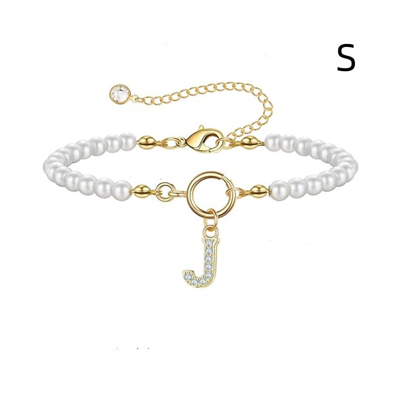 New Fashion Toggle Clasp Initial Bracelet Women A-Z Letter Pendant 6mm Pearl Bracelet For Women Jewelry Gift view 4