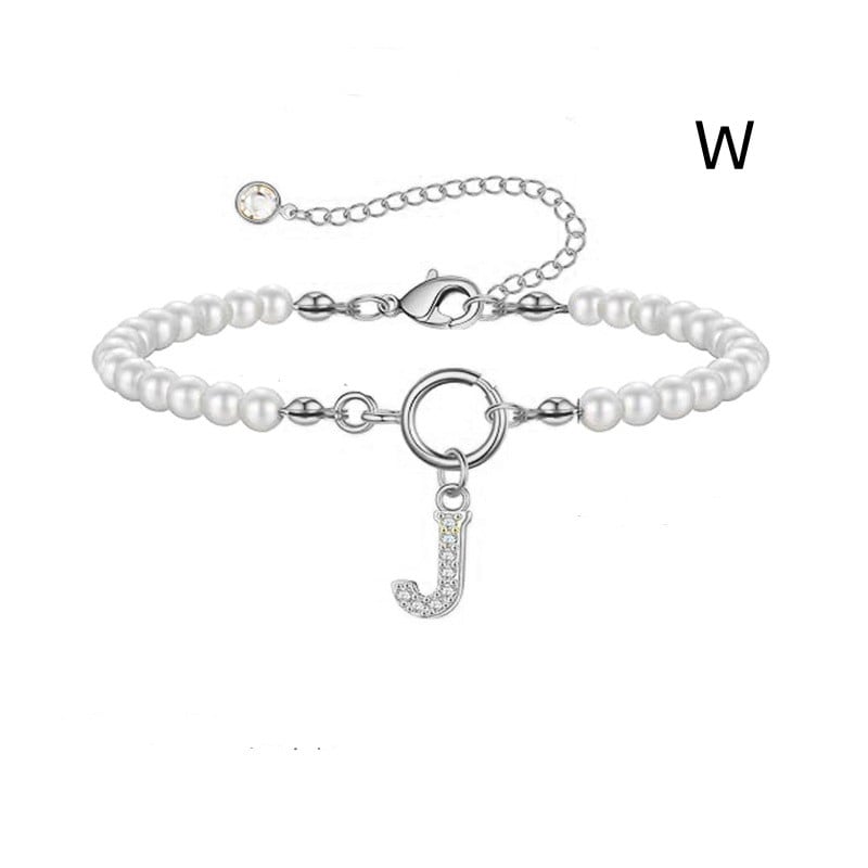 New Fashion Toggle Clasp Initial Bracelet Women A-Z Letter Pendant 6mm Pearl Bracelet For Women Jewelry Gift view 27