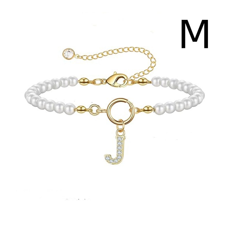 New Fashion Toggle Clasp Initial Bracelet Women A-Z Letter Pendant 6mm Pearl Bracelet For Women Jewelry Gift view 25