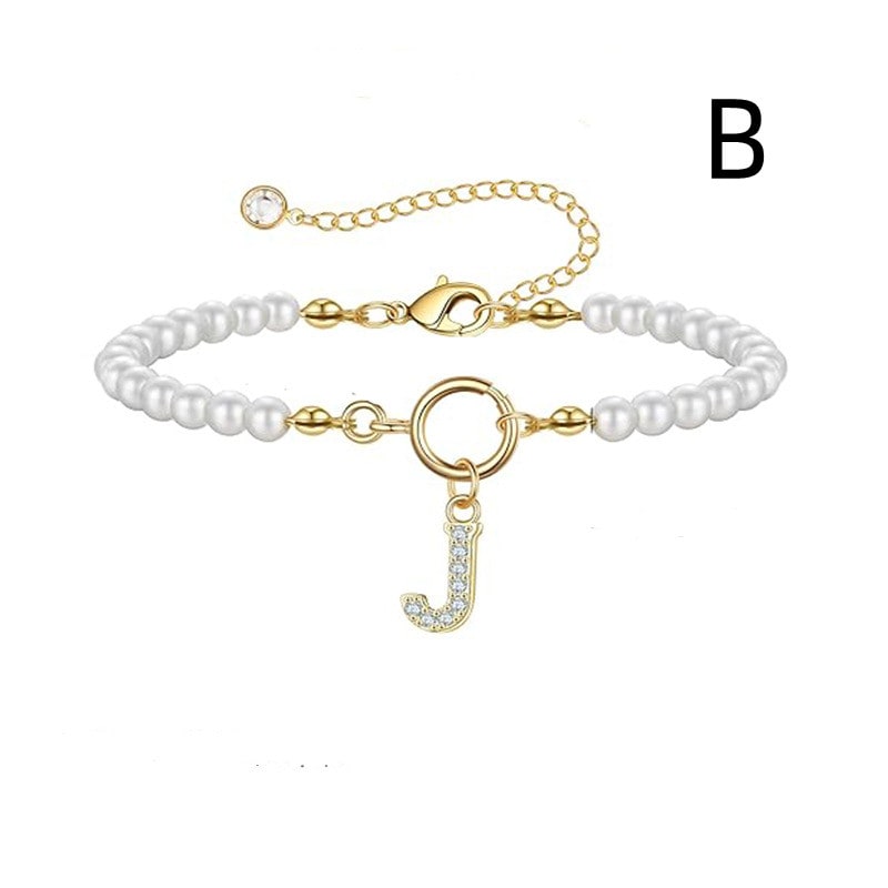 New Fashion Toggle Clasp Initial Bracelet Women A-Z Letter Pendant 6mm Pearl Bracelet For Women Jewelry Gift view 48