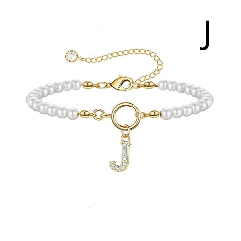New Fashion Toggle Clasp Initial Bracelet Women A-Z Letter Pendant 6mm Pearl Bracelet For Women Jewelry Gift view 26