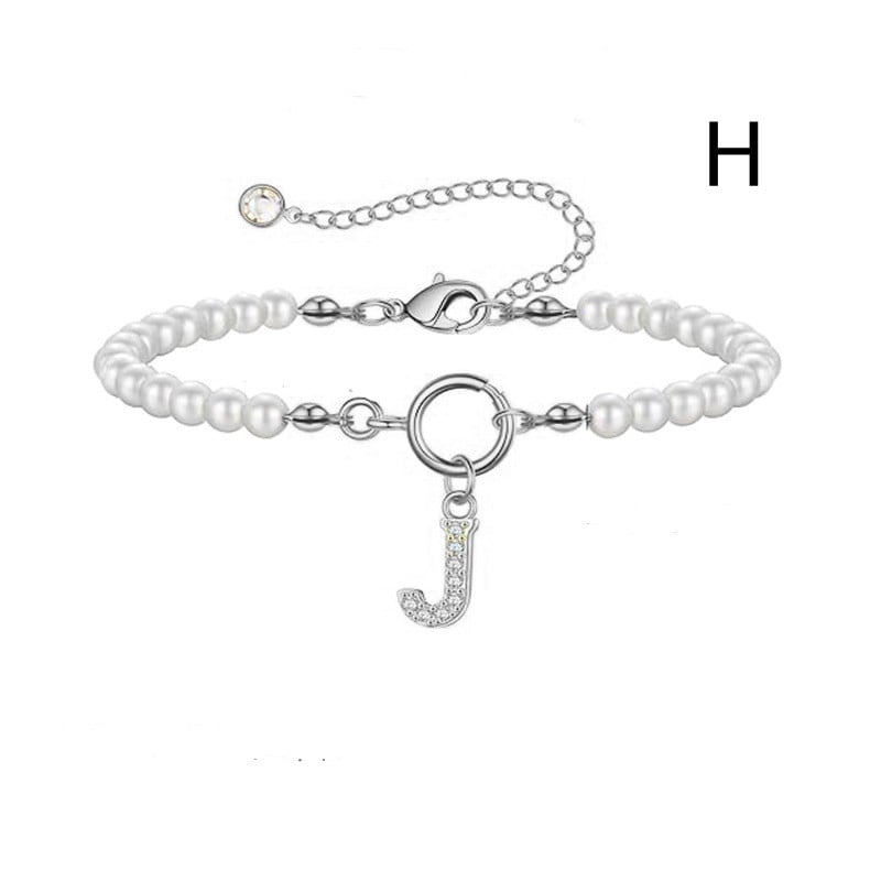 New Fashion Toggle Clasp Initial Bracelet Women A-Z Letter Pendant 6mm Pearl Bracelet For Women Jewelry Gift view 29