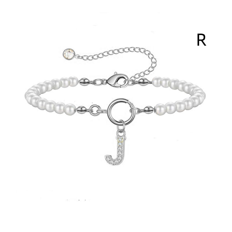 New Fashion Toggle Clasp Initial Bracelet Women A-Z Letter Pendant 6mm Pearl Bracelet For Women Jewelry Gift view 41