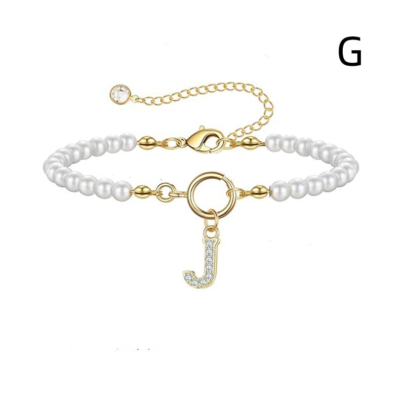 New Fashion Toggle Clasp Initial Bracelet Women A-Z Letter Pendant 6mm Pearl Bracelet For Women Jewelry Gift view 49