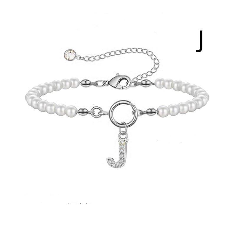 New Fashion Toggle Clasp Initial Bracelet Women A-Z Letter Pendant 6mm Pearl Bracelet For Women Jewelry Gift view 12