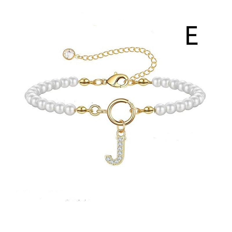 New Fashion Toggle Clasp Initial Bracelet Women A-Z Letter Pendant 6mm Pearl Bracelet For Women Jewelry Gift view 55